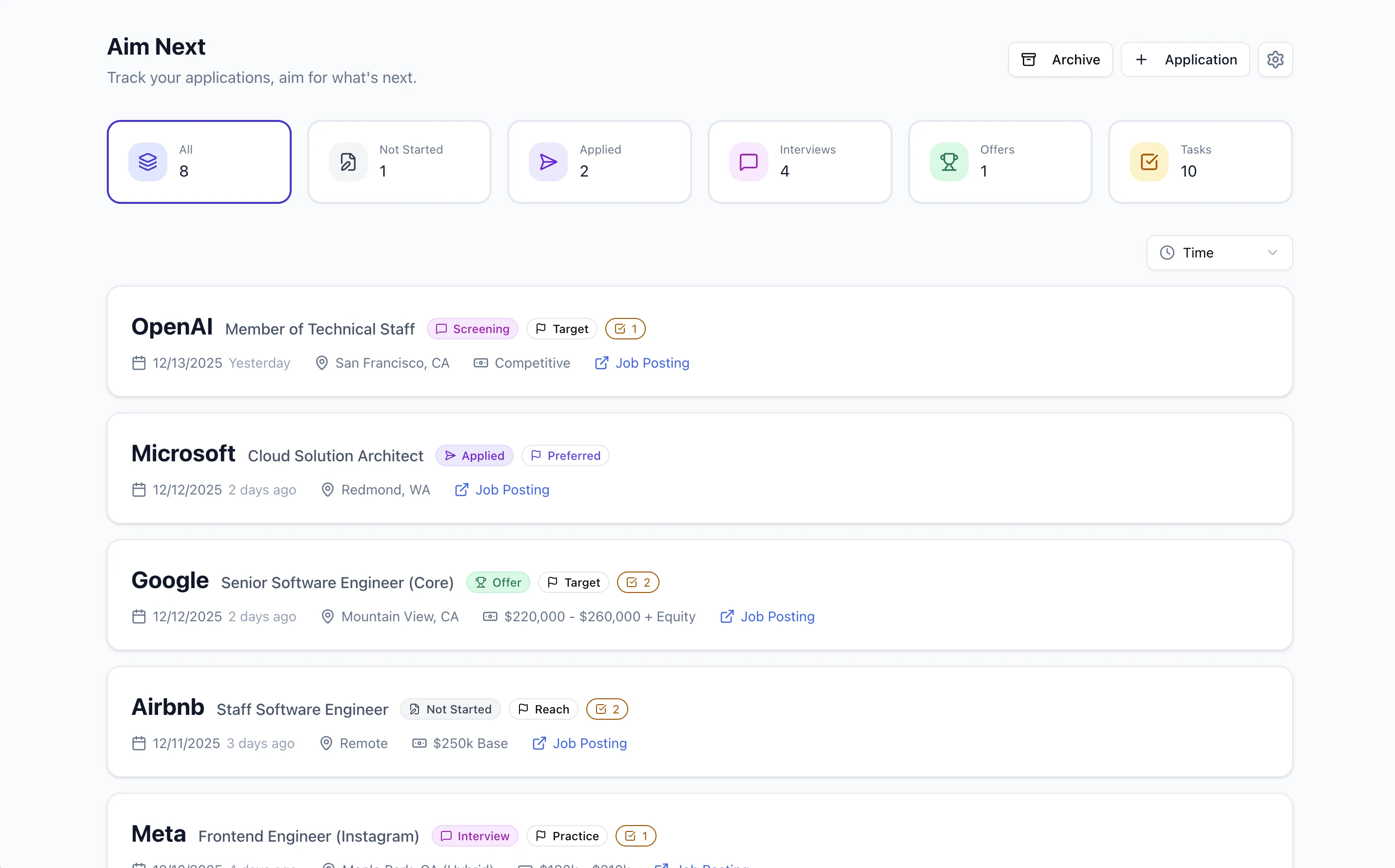 Desktop dashboard view