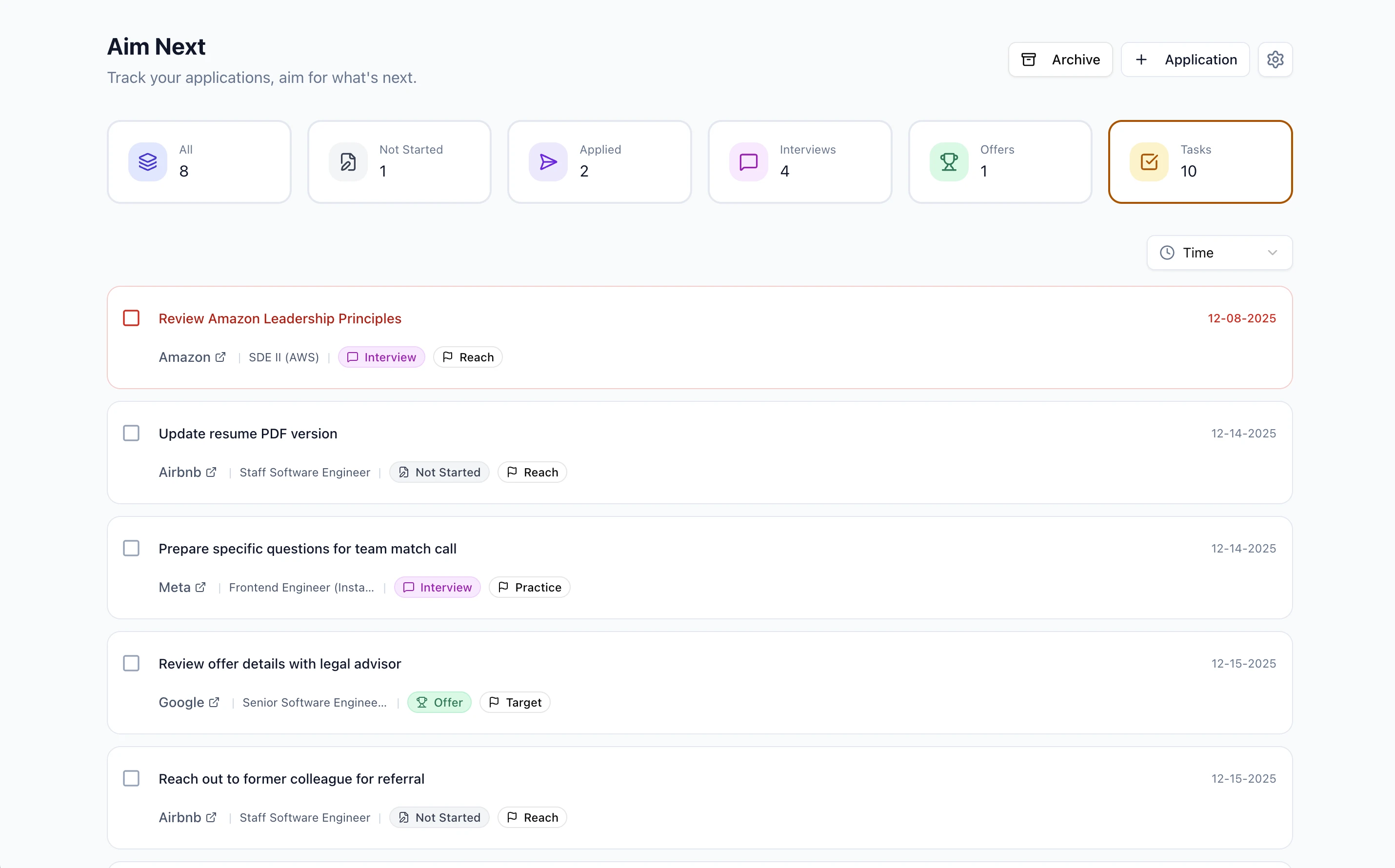 Tasks management view